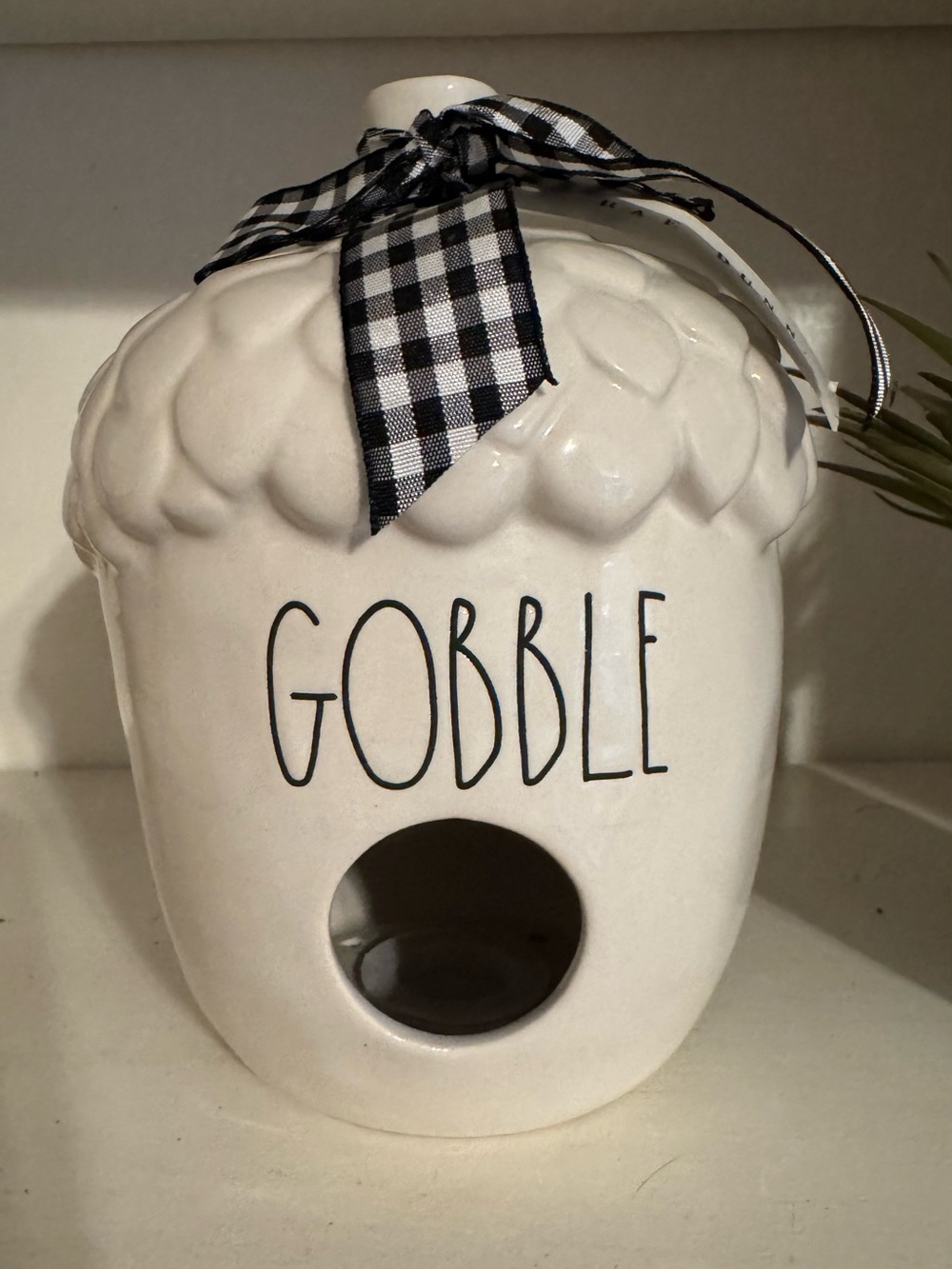 Rae Dunn Gobble Ceramic Acorn Birdhouse with Bow
